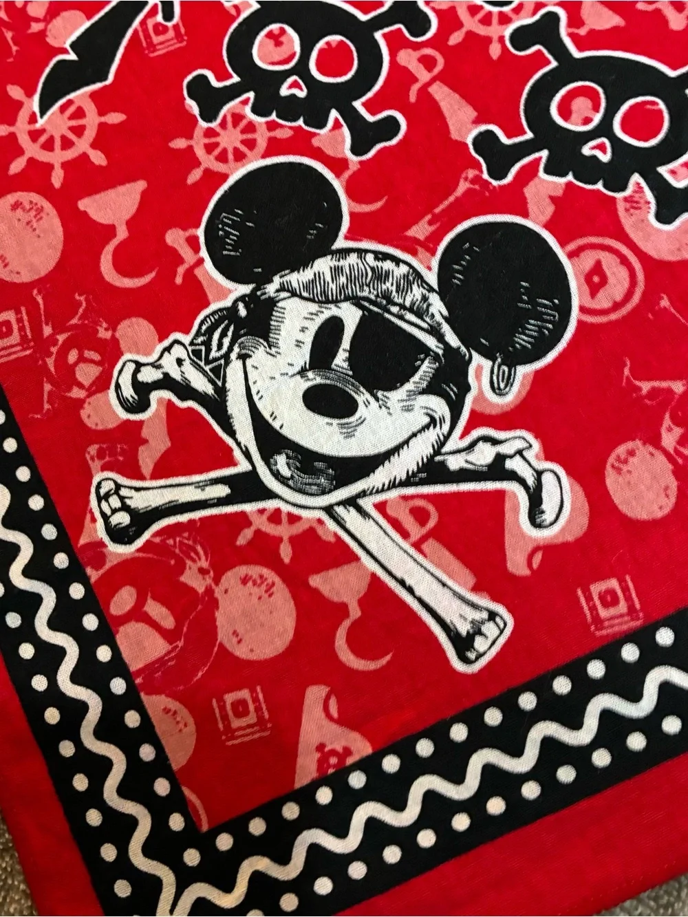 Disney Cruise Line Pirate Night Red Scarf/Bandana Mickey Minnie 21X21” Vacation